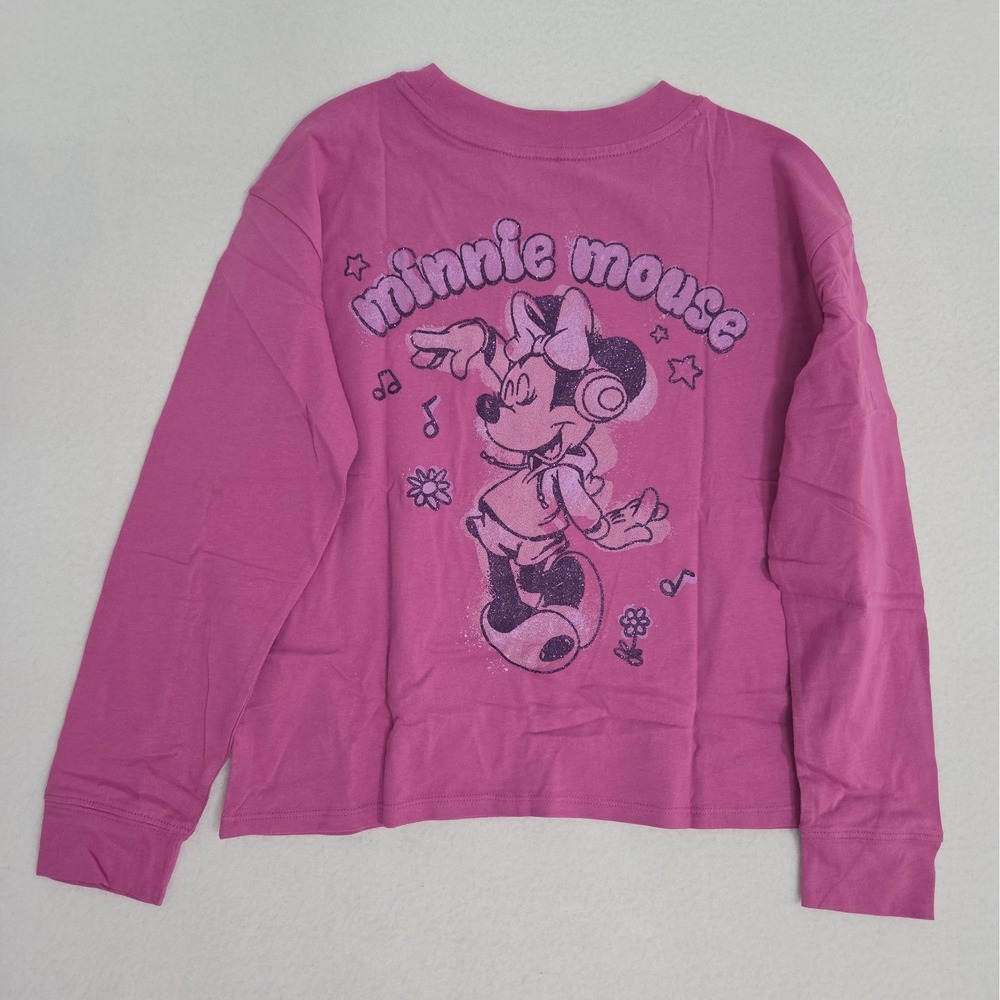 GAP KIDS X DISNEY Minnie Mouse Pink Glitter Character Long Sleeve Shirt Size 12